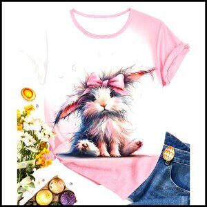 Cute Rabbit Graphic T-Shirt Short Sleeve Easter Bunny Tee